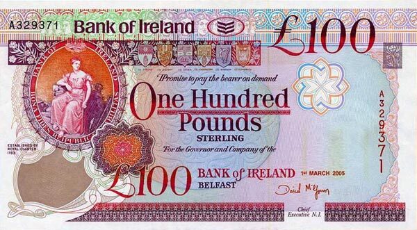 北爱尔兰 Pick 082 2005.3.1年版100 Pounds 纸钞 
