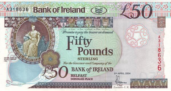 北爱尔兰 Pick 081 2004.4.5年版50 Pounds 纸钞 