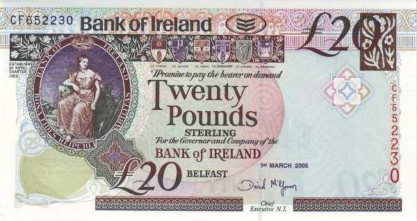 北爱尔兰 Pick 080 2005.3.1年版20 Pounds 纸钞 