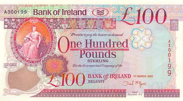 北爱尔兰 Pick 078 1995年版100 Pounds 纸钞 