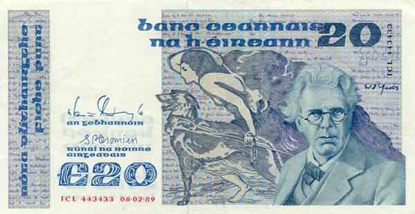 爱尔兰 Pick 73c 1989年版20 Pounds 纸钞 