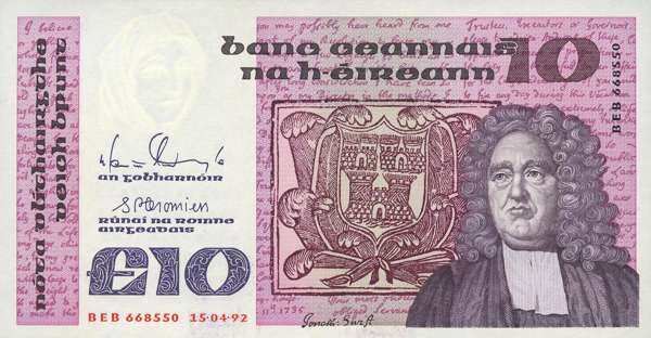 爱尔兰 Pick 72c 1992年版10 Pounds 纸钞 164x86