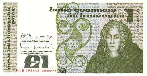 爱尔兰 Pick 70a 1977.6.10年版1 Pound 纸钞 148x78