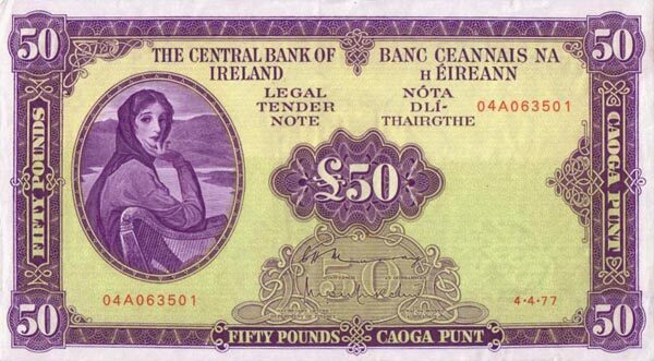 爱尔兰 Pick 68c 1977.4.4年版50 Pounds 纸钞 