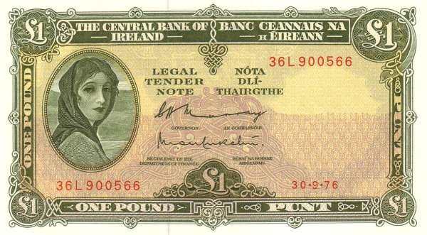 爱尔兰 Pick 64d 1976.9.30年版1 Pound 纸钞 