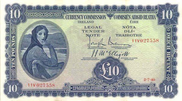 爱尔兰 Pick 04Ca 1940.7.2年版10 Pounds 纸钞 