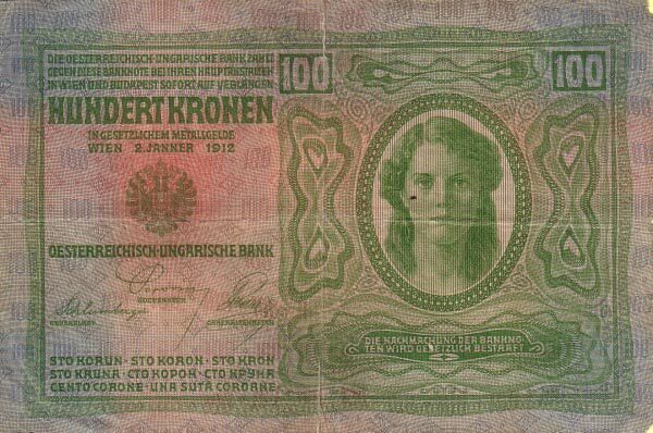 奥地利 Pick 012 1912.1.2年版100 Kronen 纸钞 