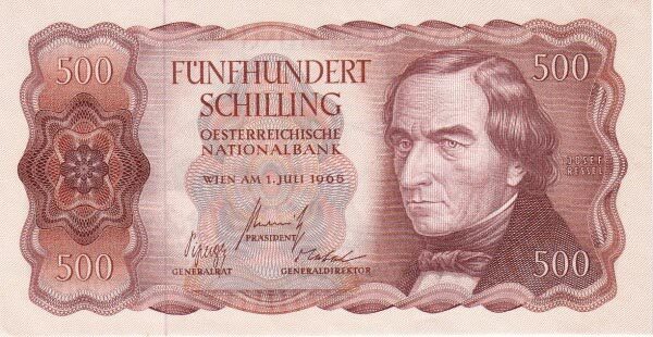奥地利 Pick 139 1965.7.1年版500 Schilling 纸钞 