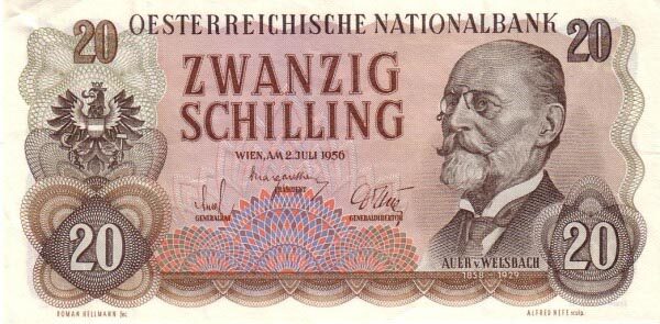 奥地利 Pick 136 1956.7.2年版20 Schilling 纸钞 