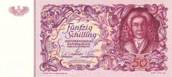 奥地利 Pick 130 1951.1.2年版50 Schilling 纸钞 
