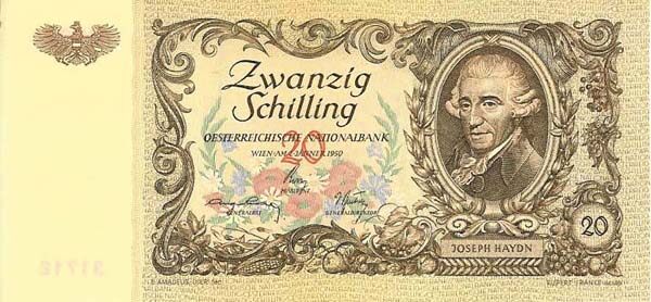 奥地利 Pick 129a 1950.1.2年版20 Schilling 纸钞 