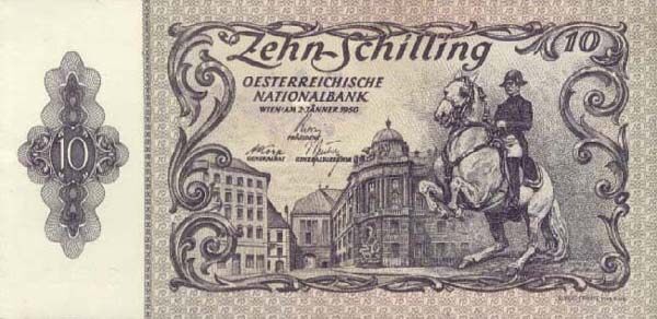 奥地利 Pick 127 1950.1.2年版10 Schilling 纸钞 