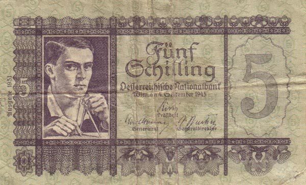 奥地利 Pick 126 1951年版5 Schilling 纸钞 