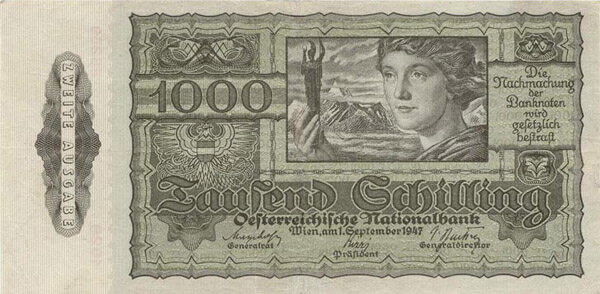 奥地利 Pick 125 1947.9.1年版1000 Schilling 纸钞 