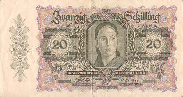 奥地利 Pick 123 1946.2.2年版20 Schilling 纸钞 