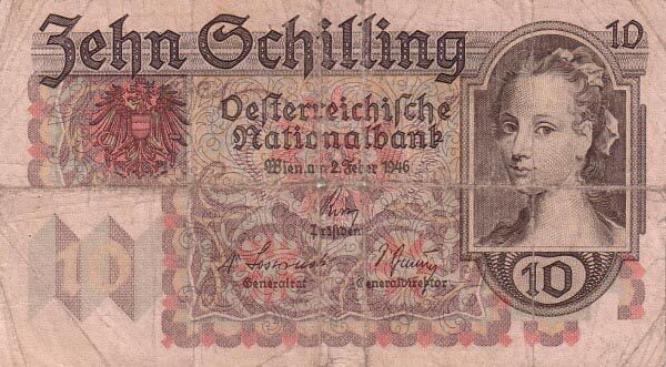 奥地利 Pick 122 1946.2.2年版10 Schilling 纸钞 