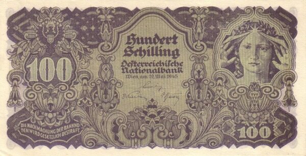 奥地利 Pick 118 1945.5.29年版100 Schilling 纸钞 