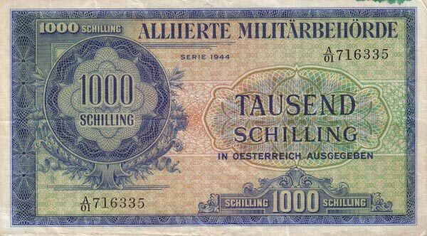 奥地利 Pick 111 1944年版1000 Schilling 纸钞 