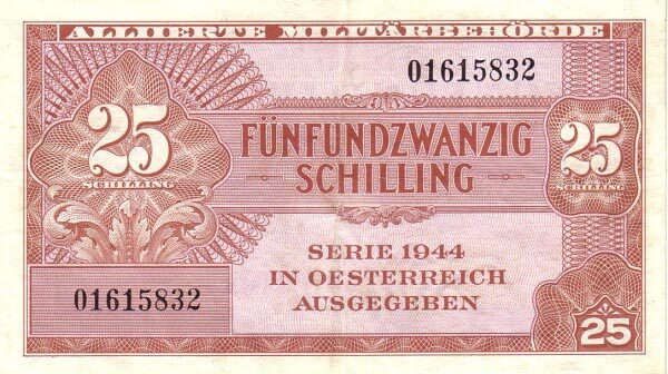 奥地利 Pick 108 1944年版25 Schilling 纸钞 
