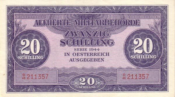 奥地利 Pick 107 1944年版20 Schilling 纸钞 