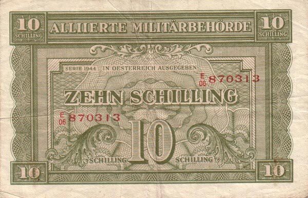 奥地利 Pick 106 1944年版10 Schilling 纸钞 