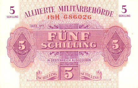 奥地利 Pick 105 1944年版5 Schilling 纸钞 