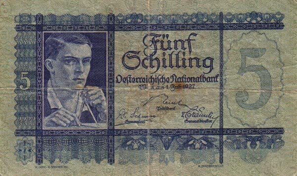 奥地利 Pick 093 1927.7.1年版5 Schilling 纸钞 