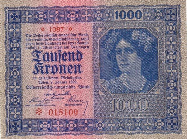 奥地利 Pick 078 1922.1.2年版1000 Kronen 纸钞 