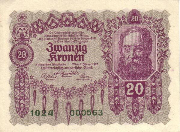 奥地利 Pick 076 1922.1.2年版20 Kronen 纸钞 