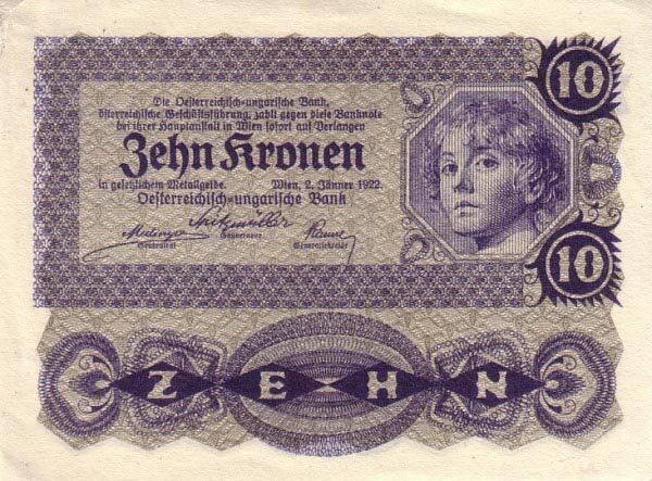 奥地利 Pick 075 1922.1.2年版10 Kronen 纸钞 