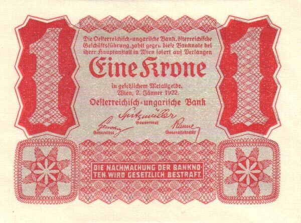 奥地利 Pick 073 1922.1.2年版1 Krone 纸钞 