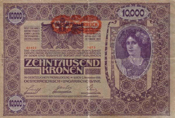 奥地利 Pick 066 1918.11.2年版10000 Kronen 纸钞 