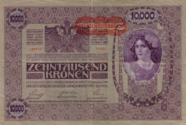 奥地利 Pick 065 1918.11.2年版10000 Kronen 纸钞 