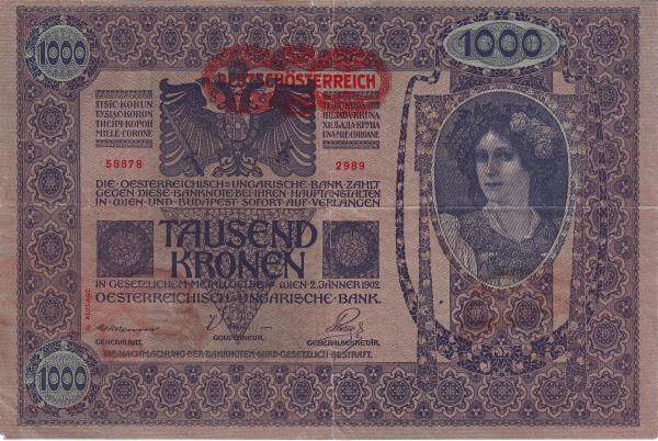 奥地利 Pick 061 1902.1.2年版1000 Kronen 纸钞 