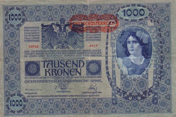奥地利 Pick 060 1902.1.2年版1000 Kronen 纸钞 
