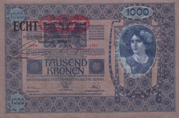 奥地利 Pick 058 1902.1.2年版1000 Kronen 纸钞 