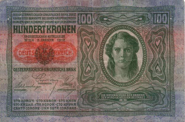 奥地利 Pick 055a 1912.1.2年版100 Kronen 纸钞 
