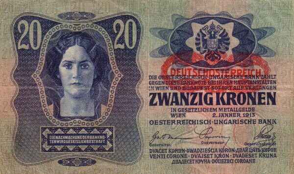 奥地利 Pick 052 1913.1.2年版20 Kronen 纸钞 