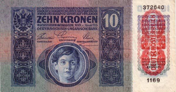 奥地利 Pick 051a 1915.1.2年版10 Kronen 纸钞 