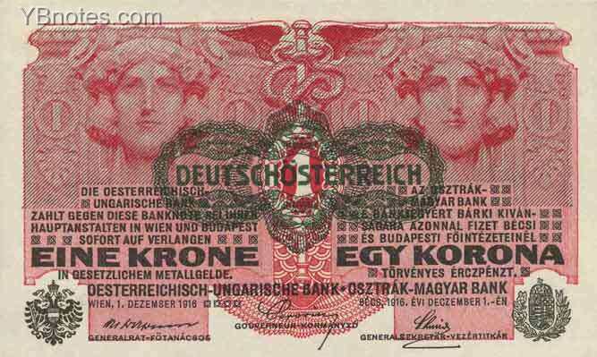 奥地利 Pick 049 1916.12.1年版1 Krone 纸钞 