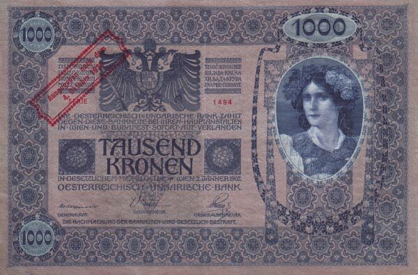 奥地利 Pick 048 1920.10.4年版1000 Kronen 纸钞 