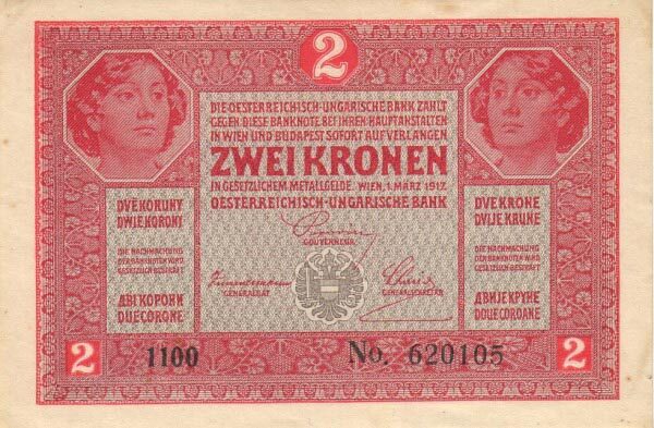 奥地利 Pick 021 1917.3.1年版2 Kronen 纸钞 
