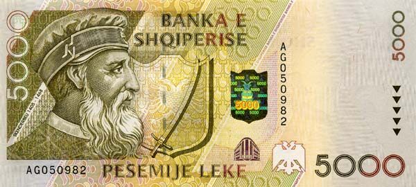 阿尔巴尼亚 Pick 66 1996年版5000 Leke 纸钞 160x72