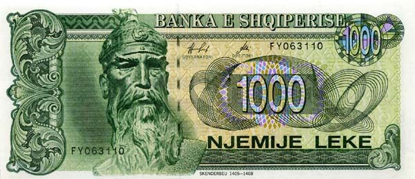 阿尔巴尼亚 Pick 61c 1996年版1000 Leke 纸钞 179x78