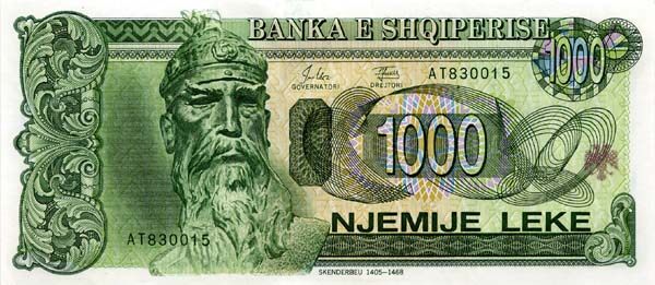 阿尔巴尼亚 Pick 58 1994年版1000 Leke 纸钞 179x78