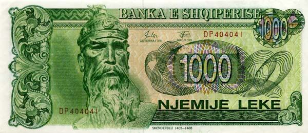 阿尔巴尼亚 Pick 54 1992年版1000 Leke 纸钞 179x78