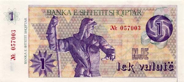 阿尔巴尼亚 Pick 48A ND1992年版1 Lek Valute 纸钞 165x75