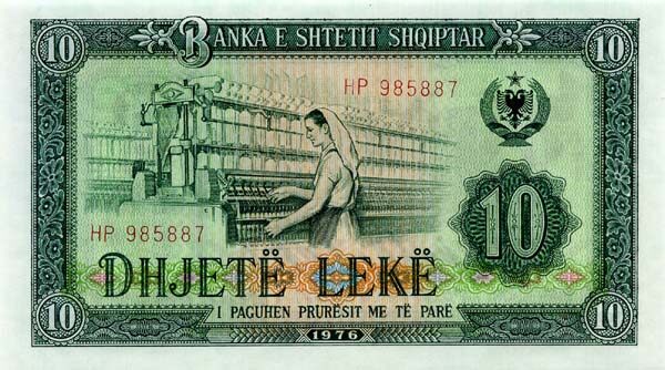 阿尔巴尼亚 Pick 43 1976年版10 Leke 纸钞 135x75