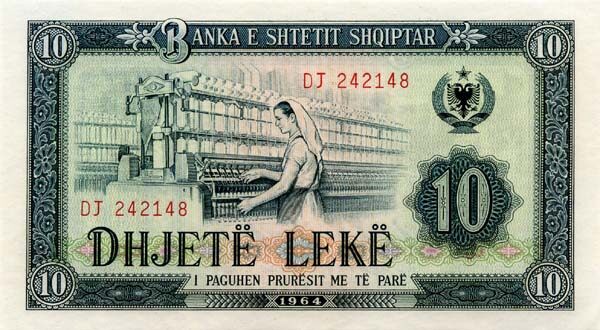 阿尔巴尼亚 Pick 36 1964年版10 Leke 纸钞 135x75