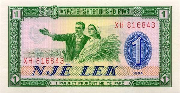 阿尔巴尼亚 Pick 33 1964年版1 Lek 纸钞 105x55